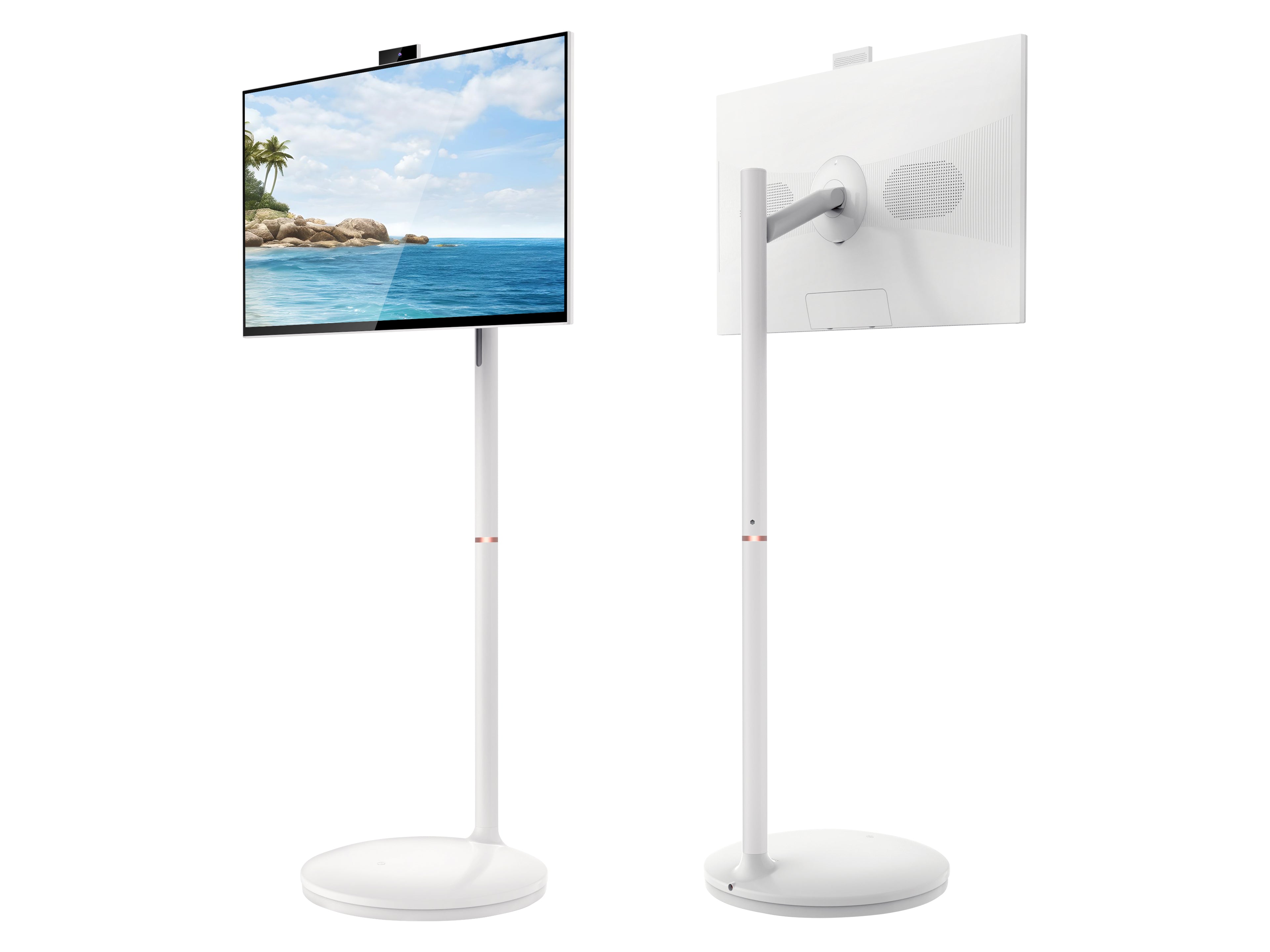32" 2K Smart Portable Screen on Wheels | Rolling TV, Anti-Glare Touchscreen Monitor, Rechargeable Battery, Full Swivel Rotation, 20W Speakers
