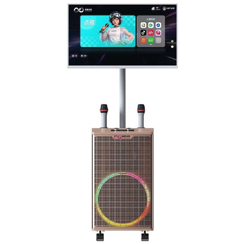 32" 2K Screen Karaoke Machine for Adults with Touch Screen, Truly All in One Karaoke Machine with 2 Wireless Microphone, 350W Speaker for Party, TV, Built-in Karaoke System, Rolling KTV on Wheels