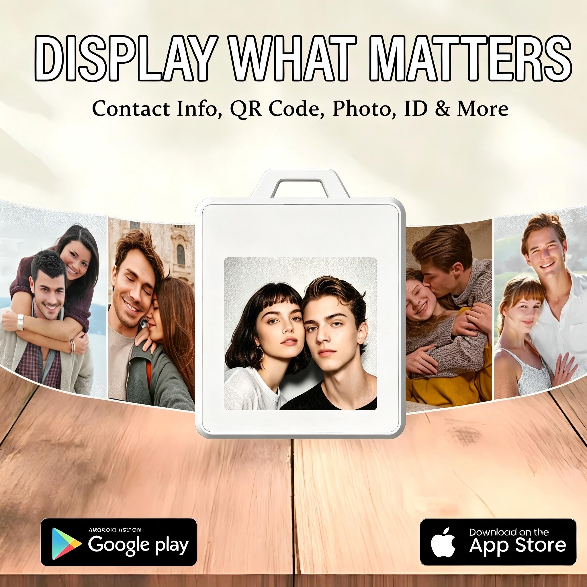 E-ink Photo Keychain, Picture Keychain, Custom Photo Keychain with 4Color E-Ink Screen, Contact Sync&Display