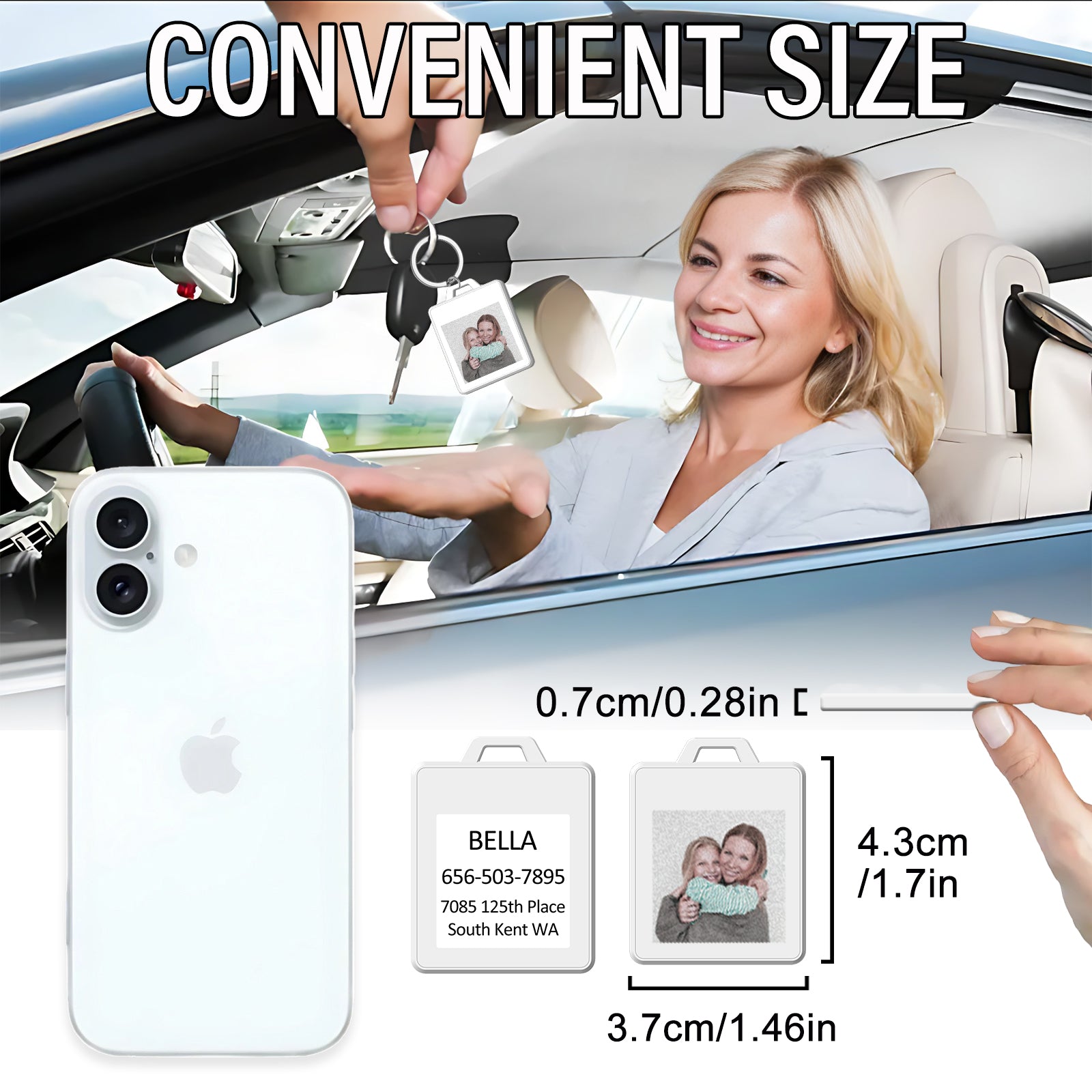 E-ink Photo Keychain, Picture Keychain, Custom Photo Keychain with 4Color E-Ink Screen, Contact Sync&Display