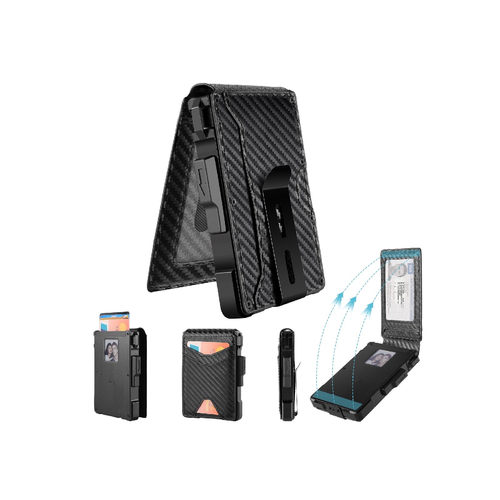 AirTag Wallet for Men, Work with Findmy, Built-in E-ink Screen, RFID Blocking, Genuine Leather, 14 Card Capacity, Cash Slot (Carbon Fiber)